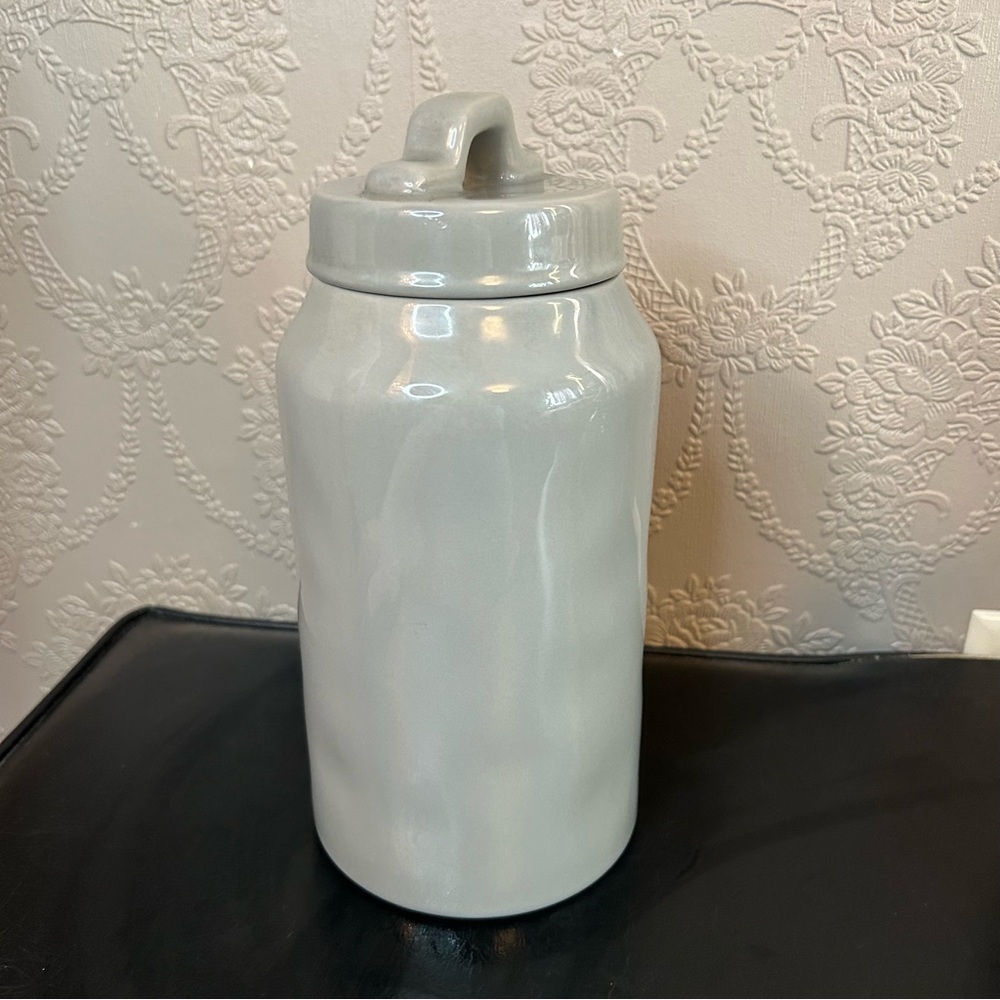 Rae Dunn Gray Black oats Canister approx 9.5” high - Picture 3 of 7